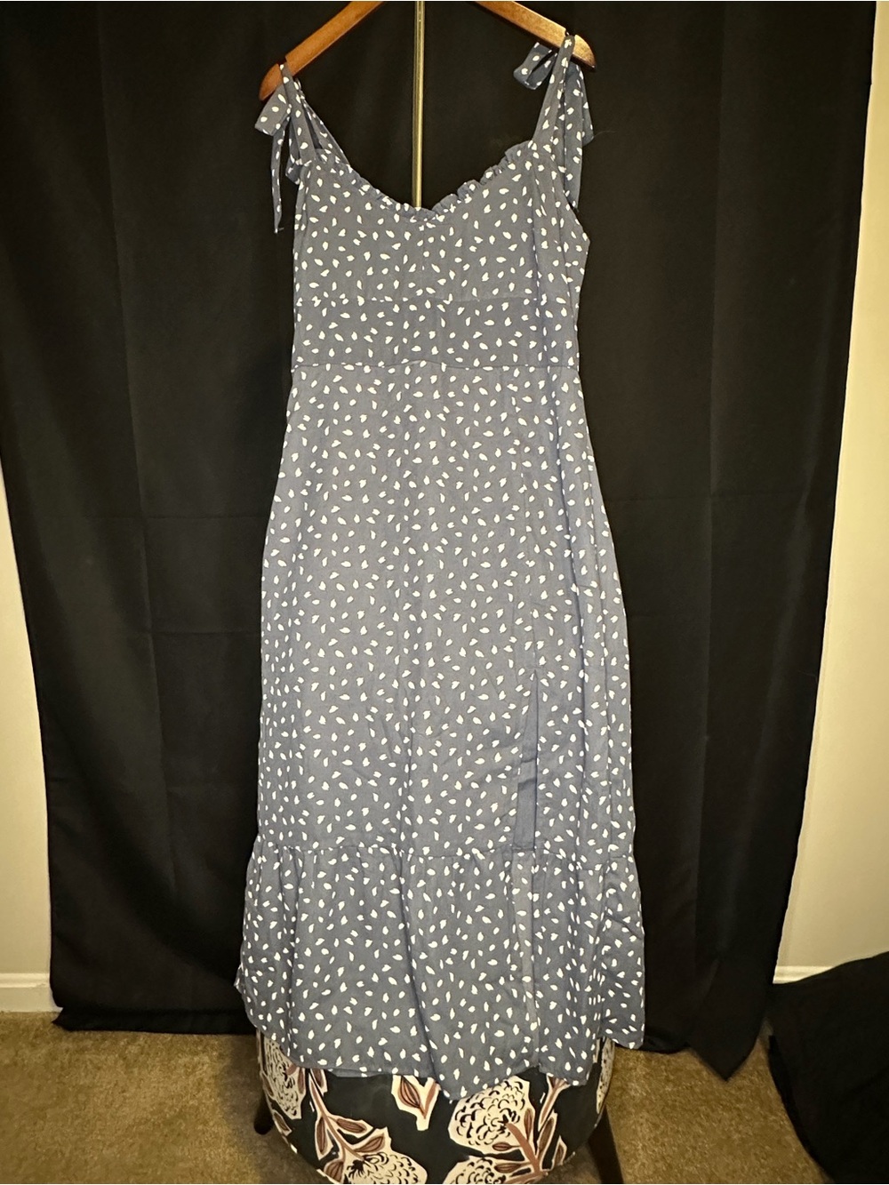 Abercrombie & Fitch Blue Polka Dot Tie-Shoulder Midi Dress